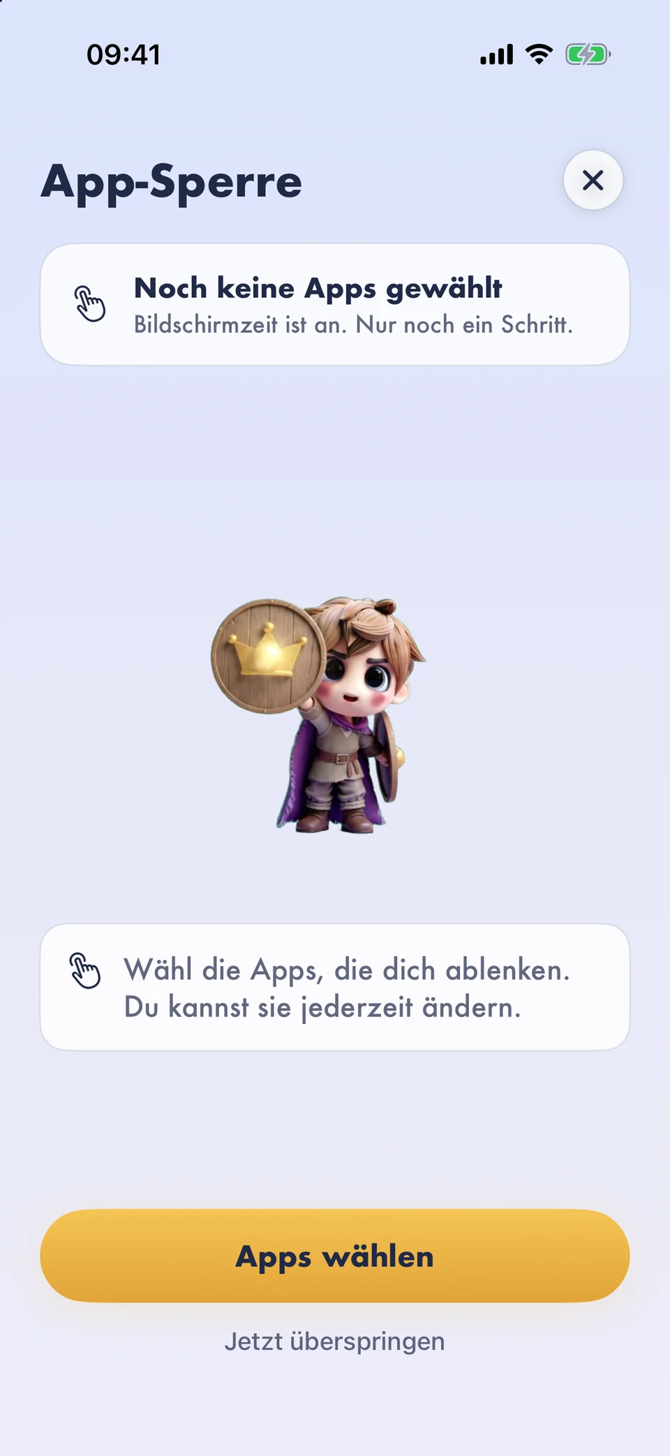 Crownly: ablenkende Apps bleiben während der Runde gesperrt